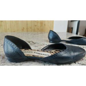Warren Edwards Italian Embossed Leather Flats Dark Blue Almost Black SZ 7